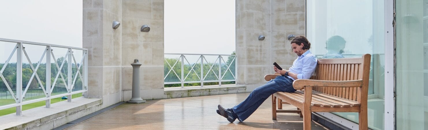 Picture of a person sat on top of the tower at Moller Institute