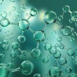 Structural chemical formula of ethanol molecule background, 3d illustration. Picture of molecules
